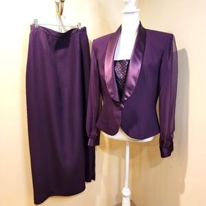 J.R. Nites by Caliendo  formal purple skirt suit with satin Size 12